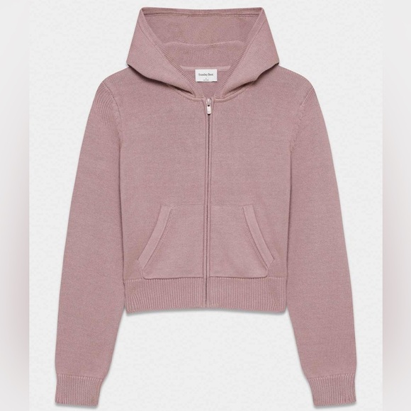 Aritzia Sunday Best Danes Dusty Rose Knit Zip-Up Hoodie Size S - Organic Cotton - Picture 2 of 14